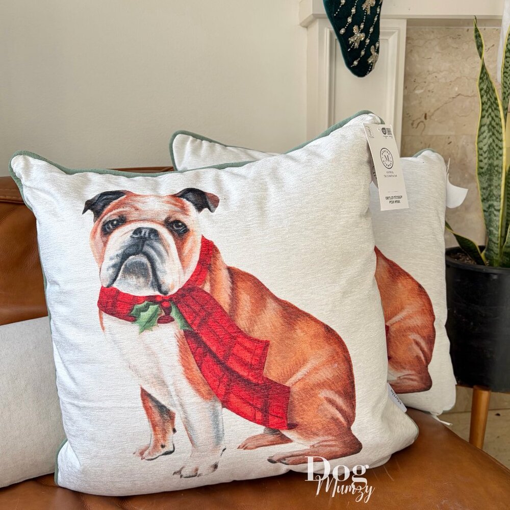 2 Martha Stewart Bulldog Christmas Retry Throw Pillows